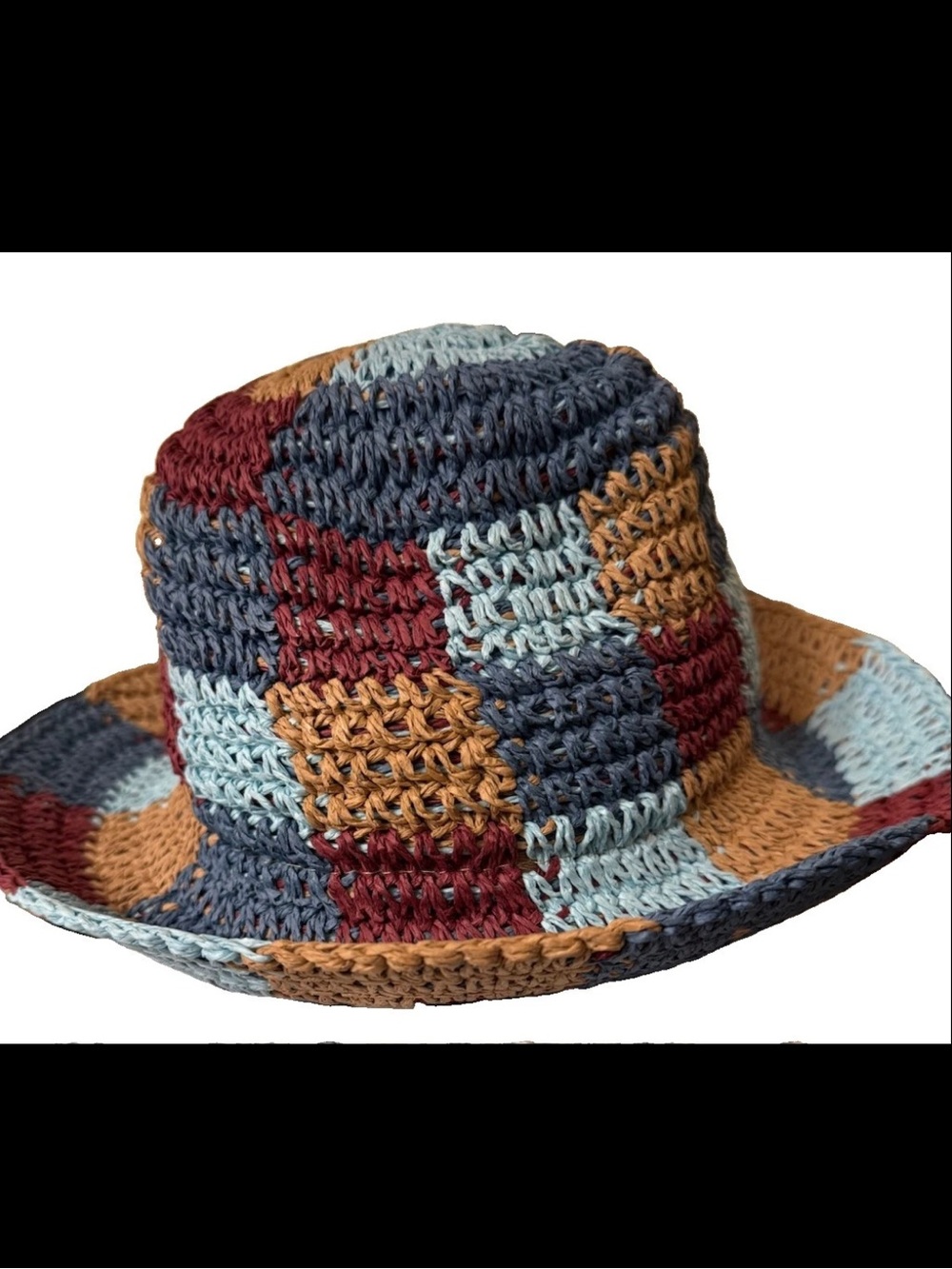Wyeth Gabby Bucket Hat Multi Color Checkered OS Paper Straw Packable NWT $84 USA